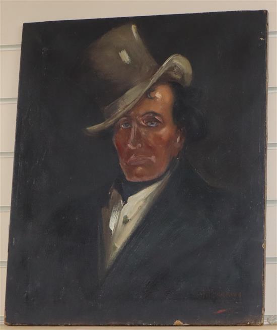 G. Patrickson, oil on canvas, Henry Irving as Jinglas, signed, 56 x 46cm, unframed